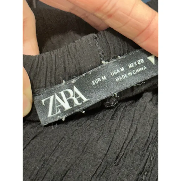 Zara Black Crinkle Textured Wide Leg Relaxed Drawstring Pants Medium - Image 7