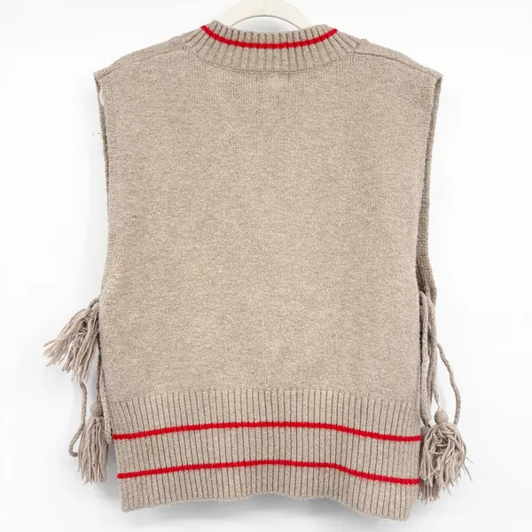 Free People Womens All Star Stripe Tassel Boho Festival Poncho Sweater Vest OS - Image 7
