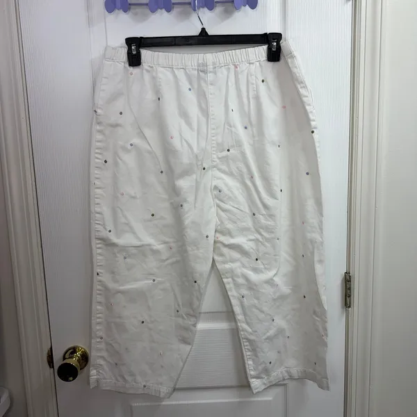 Vintage Classic Elements white embroidered polka dot capri‎ cropped pants cotton - Image 7
