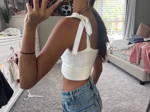 Knitted crop tie tank White - Image 5