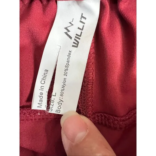 Willit Women's Red Burgundy Active Shorts Size L Pockets Elastic-Waist Sports - Image 11