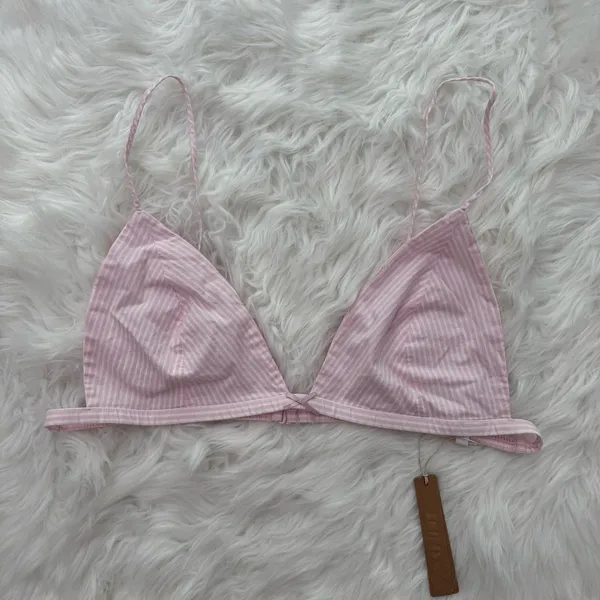 Skims Cotton Poplin Triangle Bralette Cherry Blossom Stripe XL - Image 2