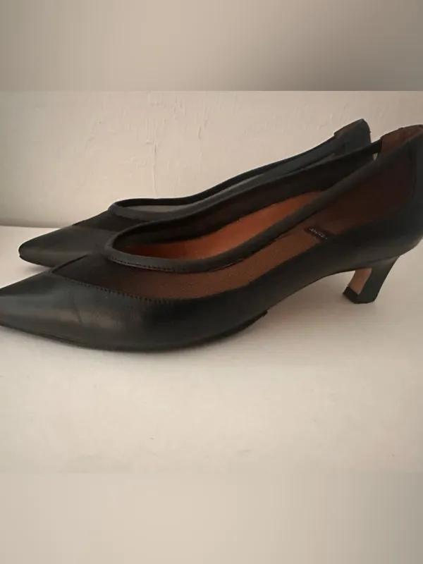 Angel‎ Alarcon Kitten Heels Leather Sheer Pointed Toe Pumps in Black Sz 38 - Image 5