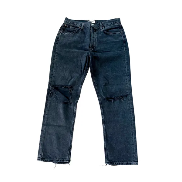 AGOLDE Riley Straight Crop Jeans Black Ripped - Image 2