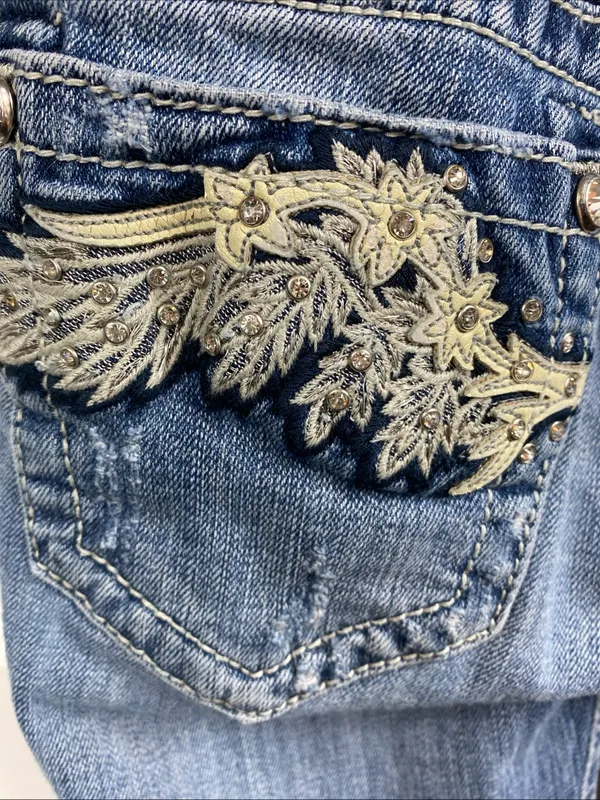 Miss Me JP5437B Boot Cut Jeans Womens Distressed Wings Embellished 25x32.5 - Image 7