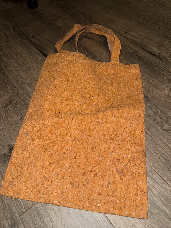 Anthropologie Cork Tote Bag - Tan with White Text - Image 2