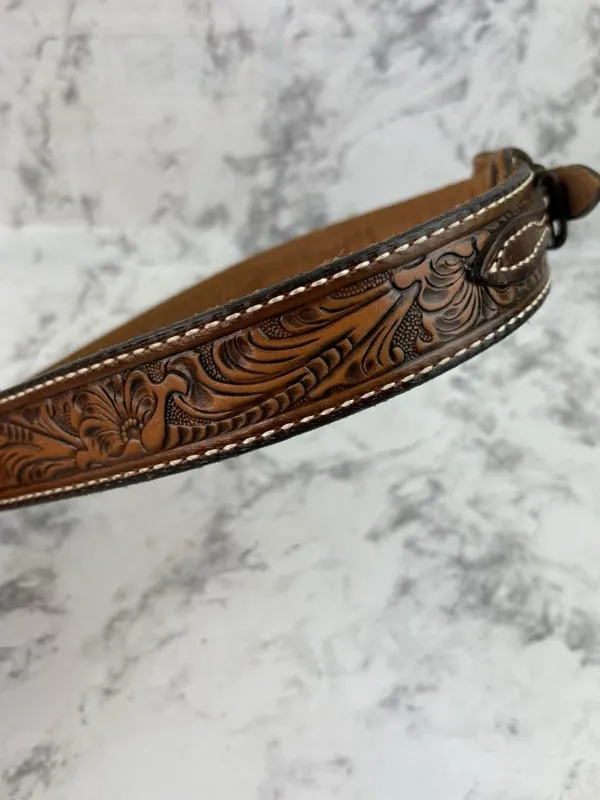 *Tony Lama Western Belt Size 30 Brown Tooled Leather Cowboy Cowgirl Ranchwear - Image 2