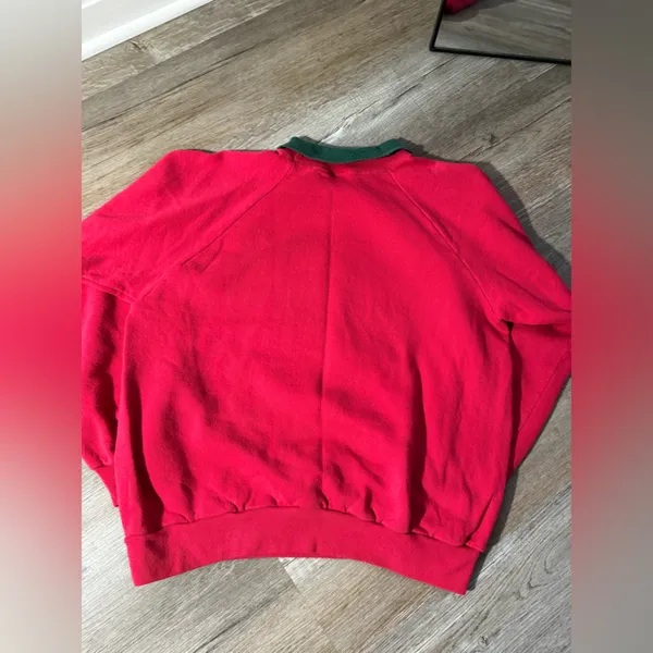 VTG Valorie Folk Art Christmas Sweatshirt Embroidered Gingerbread Red Green S M - Image 10
