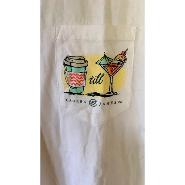 Lauren James White Graphic Pocket Tee Coffee Cocktail “Till” Size L NWOT - Image 3