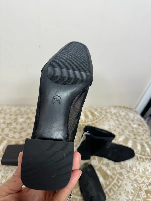 a new day Black Pointed Toe Block Heel Mesh Ankle Boots - Image 6