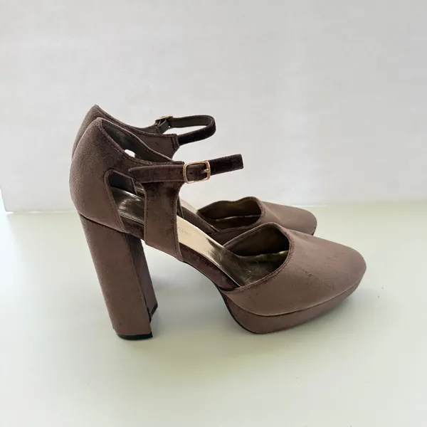 Velvet Ankle Strap Block Heel Platform Shoes Sz 9.5 Night Out Y2K Retro Glam - Image 6
