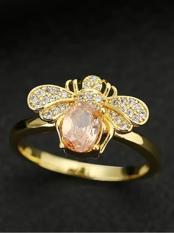 🐝🐝🐝2 for 12$🐝🐝🐝Gold Bee Ring with Citrine and Pavé Crystal Wings-7 - Image 3