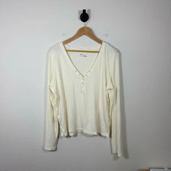 Aerie Women’s Cozy Ribbed Knit Henley in Ivory Size XXL - Image 2