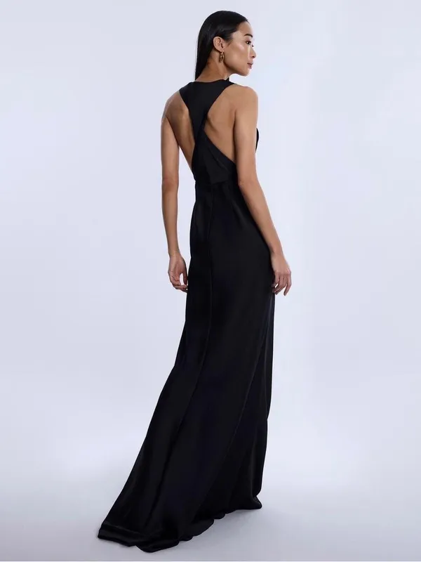 NWT o.p.t Few Moda black satin maxi gown size 10 criss cross twist - Image 2