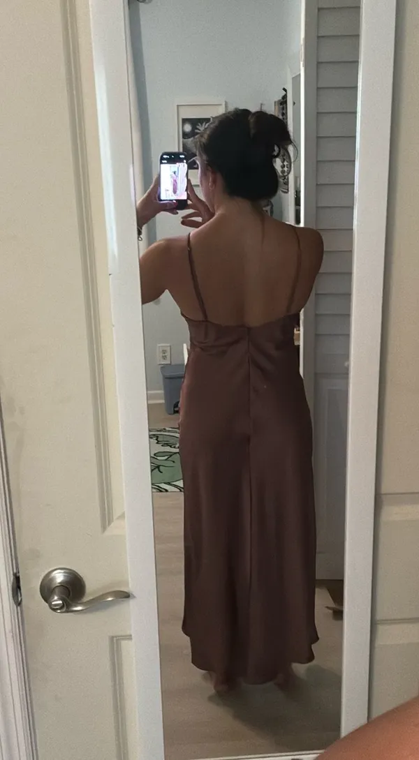 ZARA Brown Satin Dress - Image 3