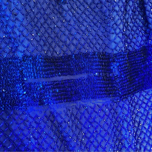 Mac Duggal Blue Sequin Beaded Sheath V-Neck Sleeveless Prom Formal Dress - Image 3