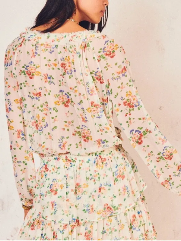 Love Shack Fancy Popover Sheer Dress in Floral Confetti Silk XS - Image 3