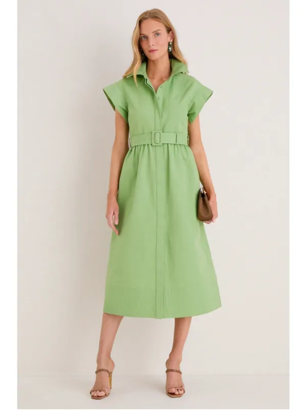 New Tuckernuck Pistachio Green Chloe Midi Dress S Belted Collared Moir Classic - Image 6