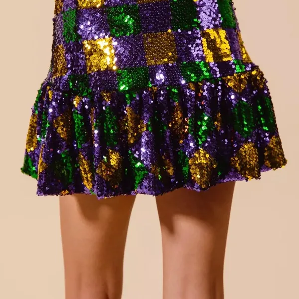SO‎ ME Mardi Gras Checker Sequins Mini Skirt Size L - Image 10