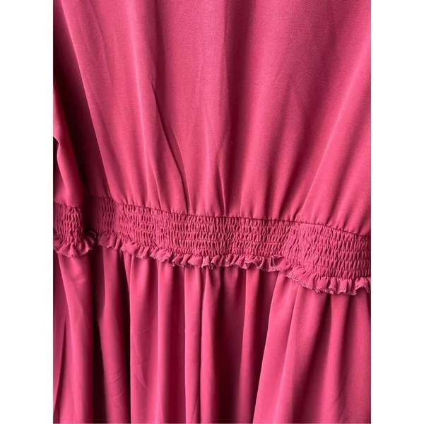 Bloomchic size 14-16 muted red smocked waist V-neck dress - Image 4