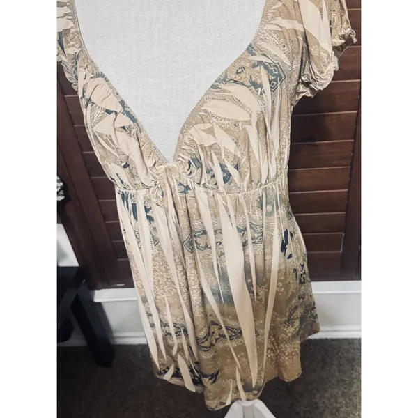 MKM Designs Women XL Paisley Tunic Top Mini Dress V-Neck Empire Waist Boho fairy - Image 3