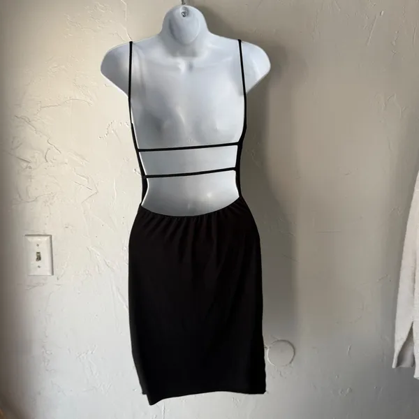 2‎ Saints Black S Bodycon Mini Dress Spaghetti Straps Open Back Grunge Going Out - Image 2