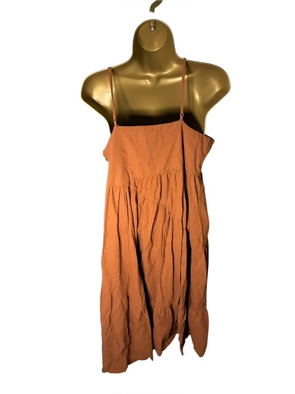 Altar’d State Tiered Babydoll Midi Dress Spaghetti Strap Ruffle Hem Rust Brown L - Image 5