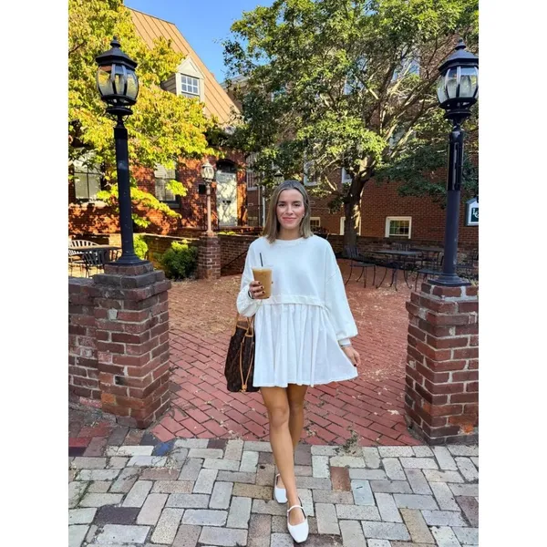 FREE PEOPLE Eleanor Sweatshirt Dress in Grey Combo Size Large - Image 3