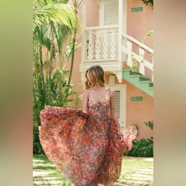 Hutch Brianna Tulle Tie Maxi Dress‎ Orange Lush Tropical M - Image 3