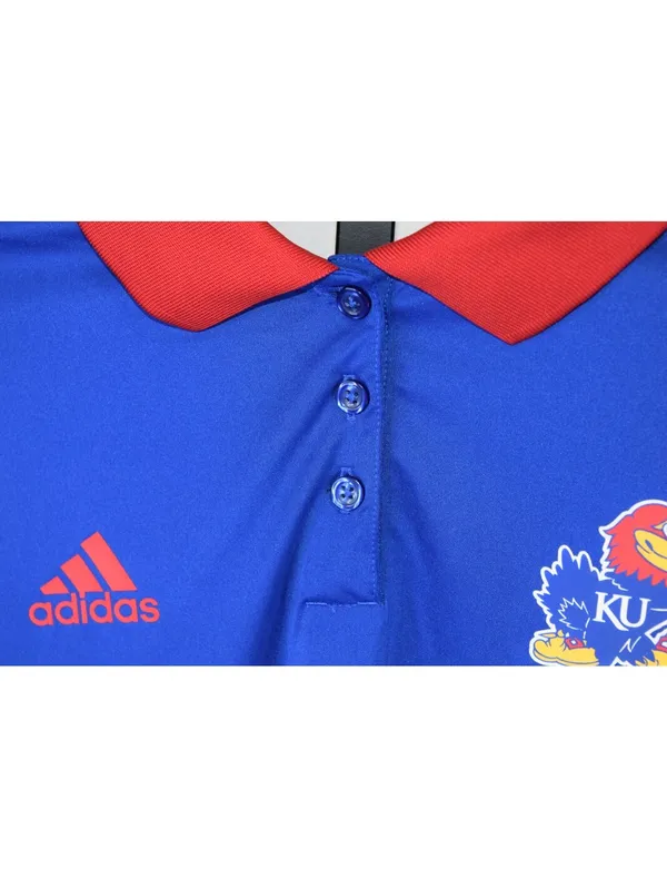 Adidas Kansas Jayhawks Polo Womens Medium Blue Red Contrast Collar Team Logo - Image 5