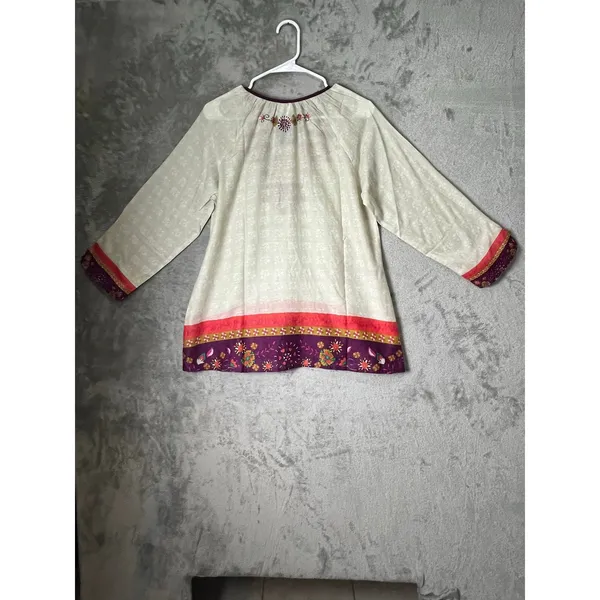 Natural Life Live Happy Embroidered Floral Boho Peasant Tunic Blouse Top S New - Image 3