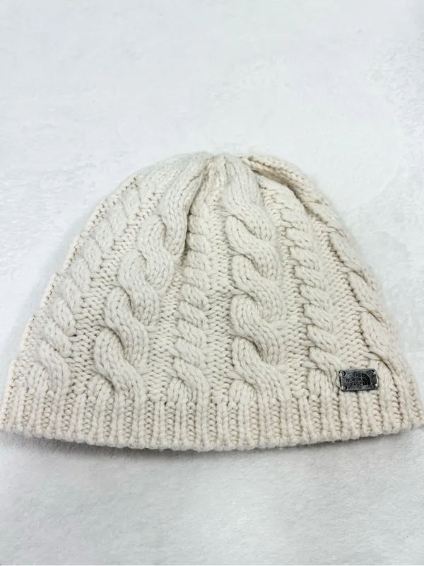 The North Face Cream Knit Beanie - Chunky Cable Style - Image 6
