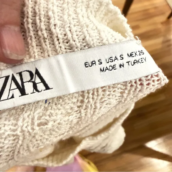 Zara Crop Embroidered Sweater Sz S Cream Flowers - Image 5