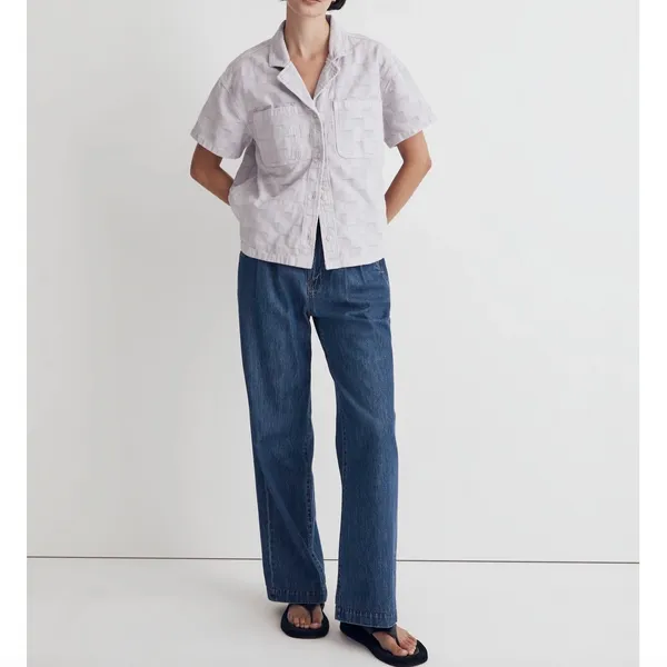 Madewell Garment Dyed Checkerboard Button Up Shirt NL027 Dusty Lavender Size XXL - Image 12