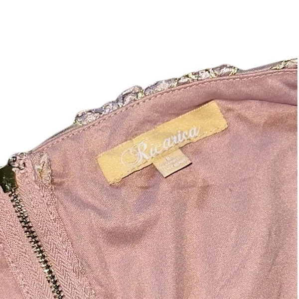 Blush Pink Embroidered Lace Wedding Guest Dress Size Large 3D Floral Formal - Image 10