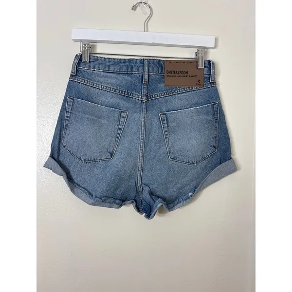 One Teaspoon Sz 26 Original High Waist Bandit Cuffed Denim Blue Jean Shorts - Image 3