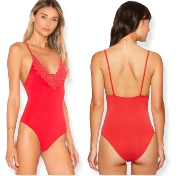 Intimately Free People Gia Red Lace Trim Bodysuit Size Small - Image 2