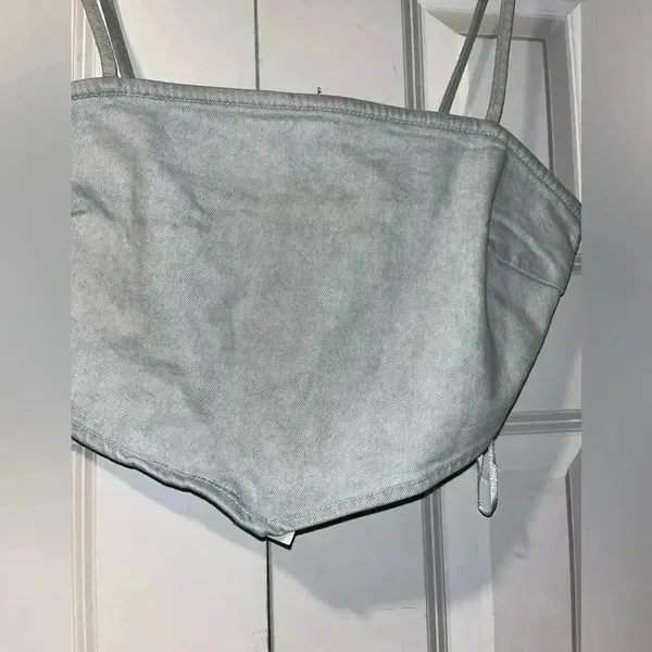 ZARA Minimalist Light Gray Cotton Crop Top Bustier Summer Tank Denim, Crop A37‎ - Image 6