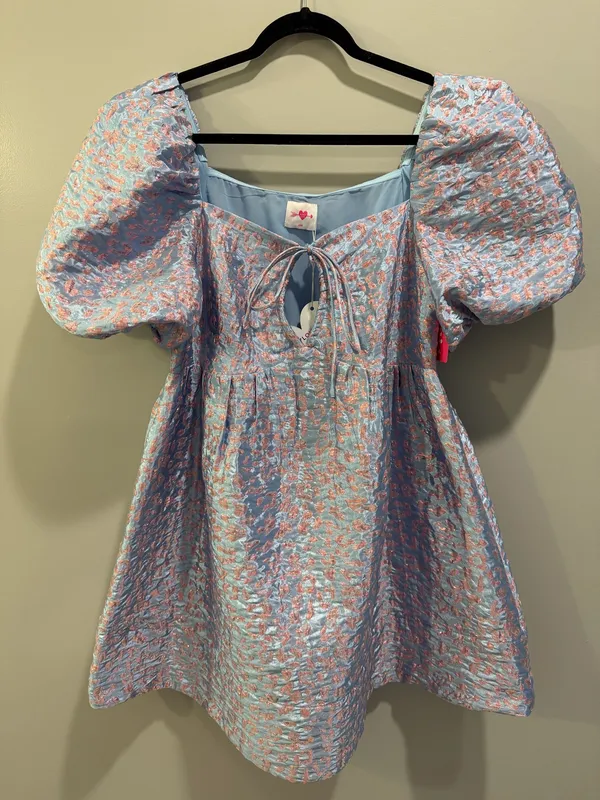 Buddy Love Asher Spotted Metallic Tie Front Mini Dress Blue Multi - Image 4