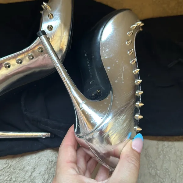 Barbara Bui Paris Spiked Studded Silver Stilletto Heels Size 7 - Image 8