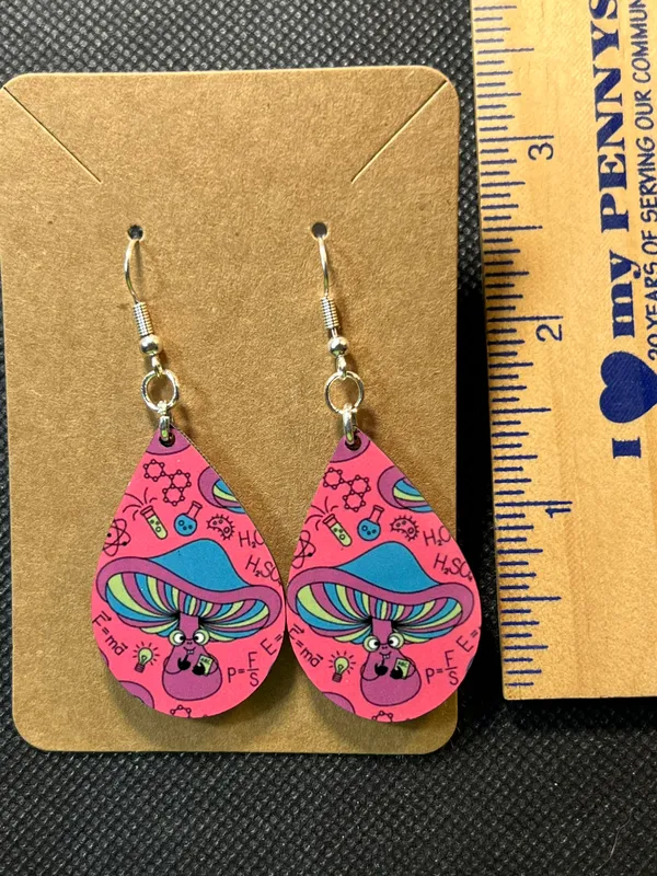 Handmade Teacher Mushroom Pink Dangle Pierced Earrings New - Image 3