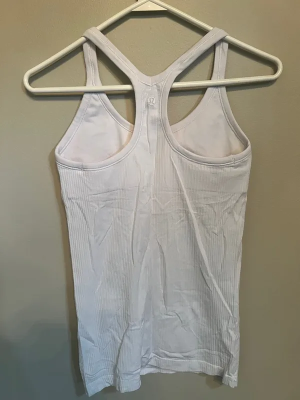LuLu Lemon Ebb and Flow White Ribbed Yoga Top - Image 4