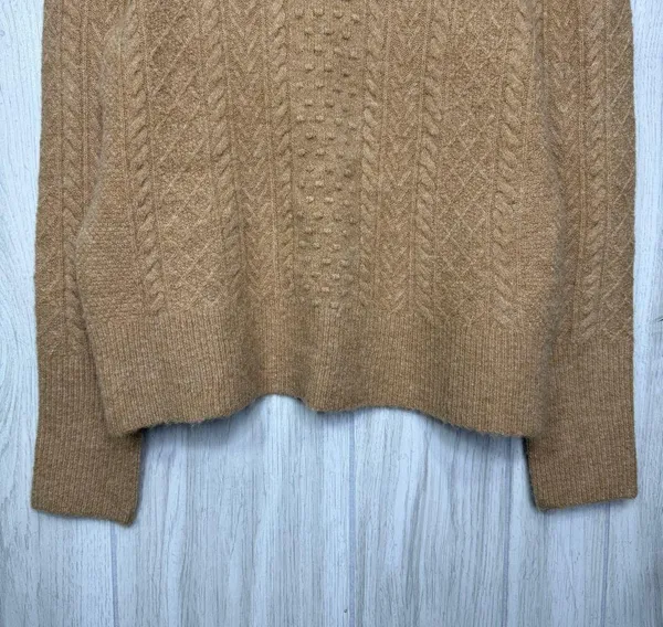J. Crew Stretch Wool Cable Knit Crewneck Sweater Camel size M Medium BB408 - Image 5