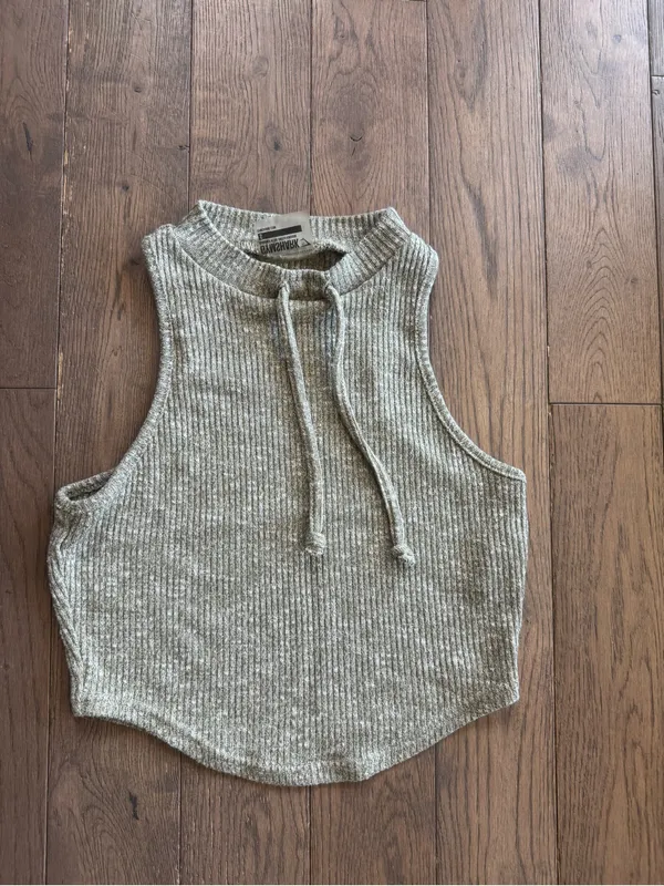 Gymshark Sleeveless Knit Drawstring Crop Tank Top - Olive Green - Image 5