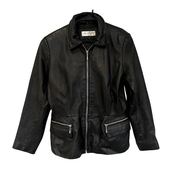 Jones New York Leather‎ Jacket Women M Black Vintage 90s Y2K Minimalist Classic - Image 2