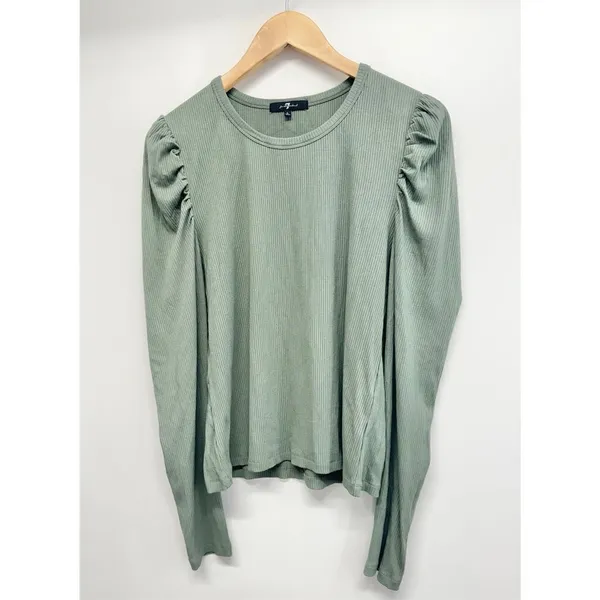 7 For All Mankind‎ Sweater Womens Size Large Green Long Sleeve Ribbed NEW - Image 2