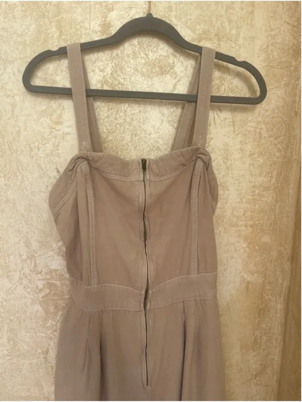 Free People Call On Me Tan Linen Blend Zip Front Wide Leg Jumpsuit Size XL - Image 15