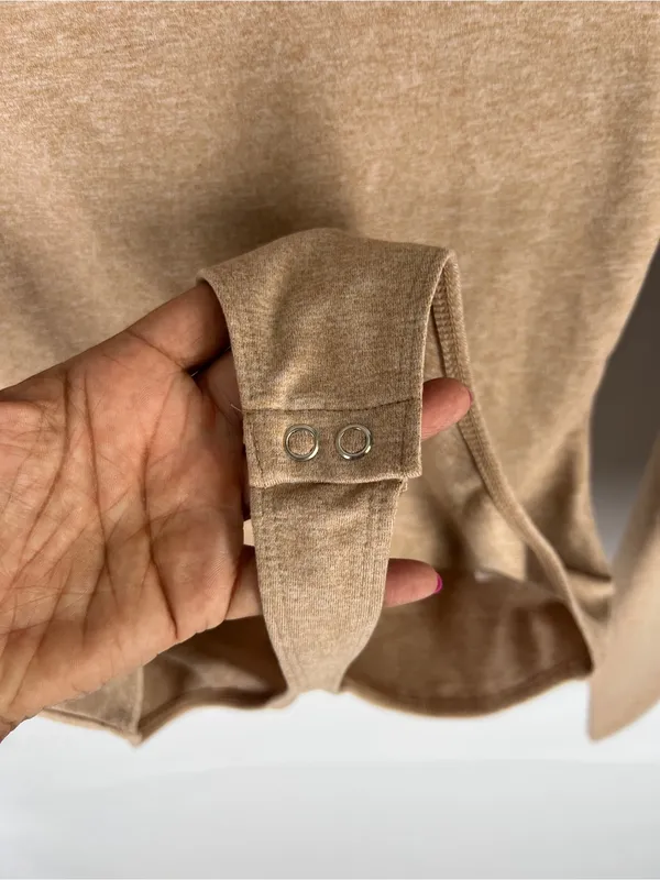 Express Body Contour Cozy Mock Neck Cutout Bodysuit Tan Size S NWT - Image 3