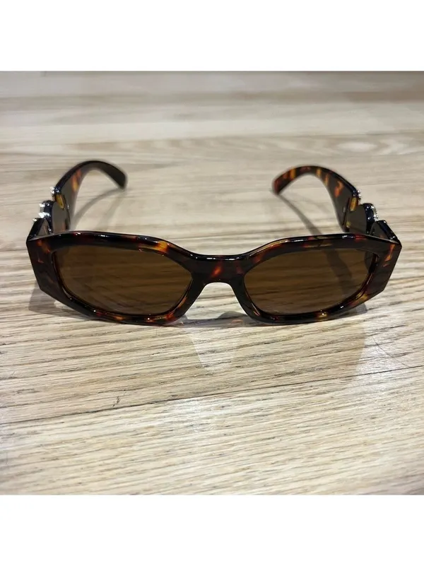 Leopard Print Sunglasses With Gold Accents Brown - Image 5