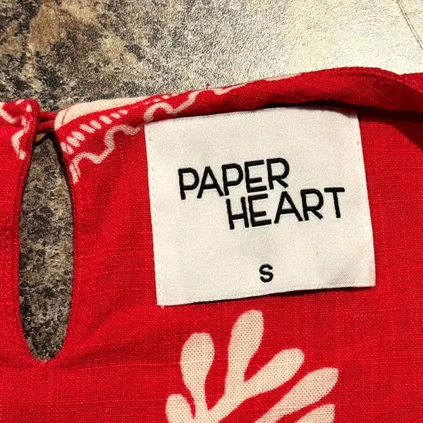 Linen Blend Mini Dress Tequila Red Coastal Vacation Beach Resort Paper Heart S - Image 4